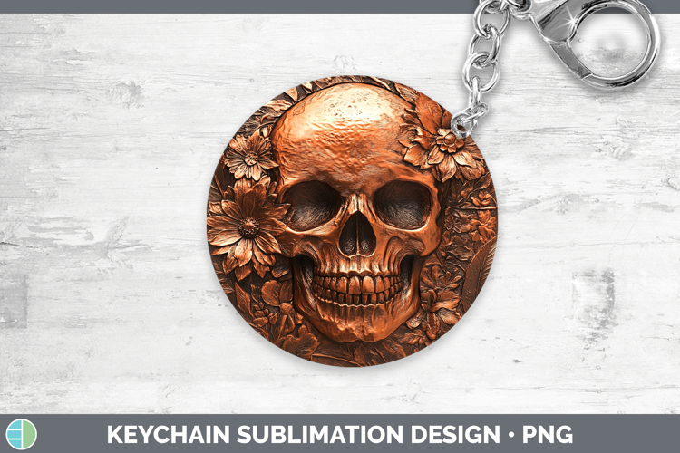 BS03 Copper Relief Skull Keychain Sublimation Keyring Design