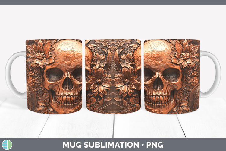 BS03 Copper Relief Skull Mug Wrap Sublimation Coffee Cup Des