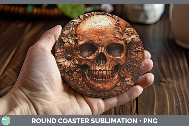BS03 Copper Relief Skull Round Coaster Sublimation Coaster D