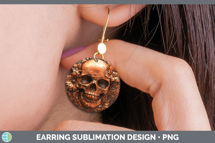BS03 Copper Relief Skull Round Earrings Sublimation Earrings