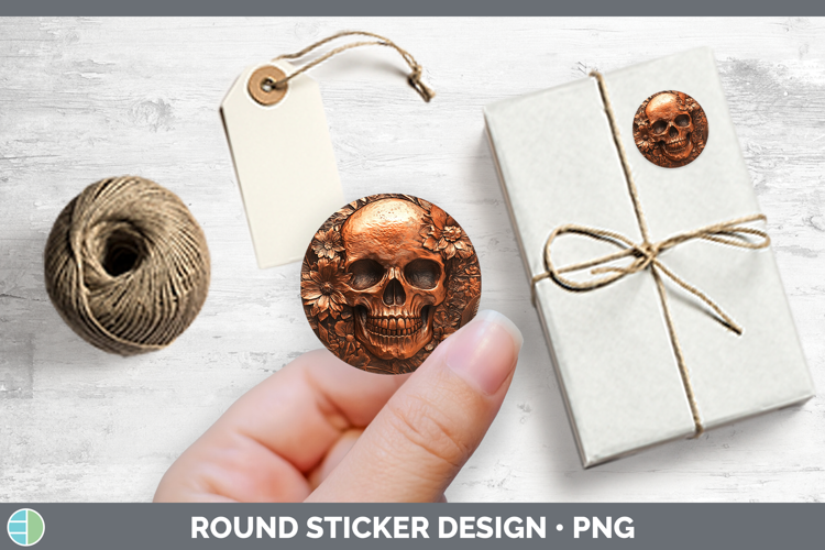 BS03 Copper Relief Skull Stickers | Round Labels Designs
