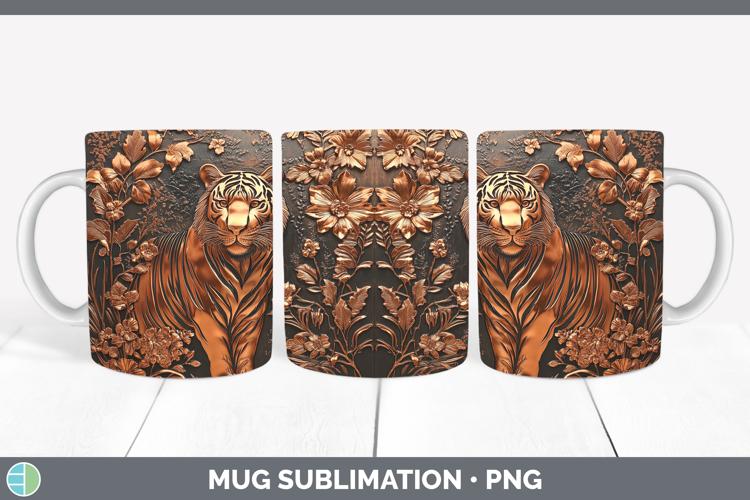 BS03 Copper Relief Tiger Mug Wrap Sublimation Coffee Cup Des