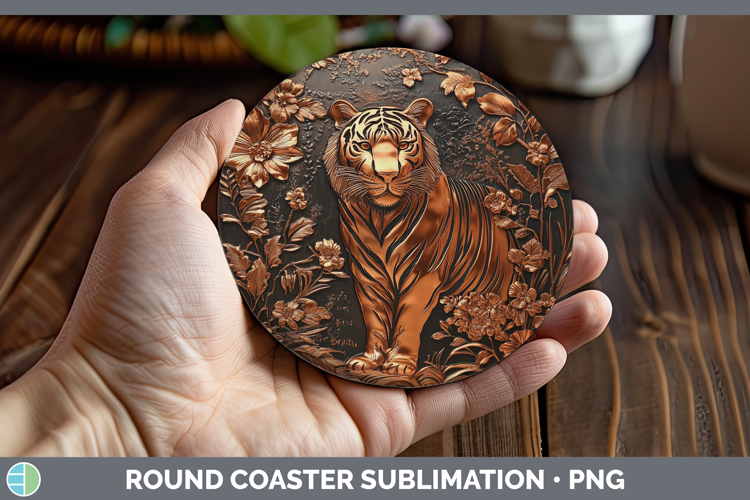 BS03 Copper Relief Tiger Round Coaster Sublimation Coaster D