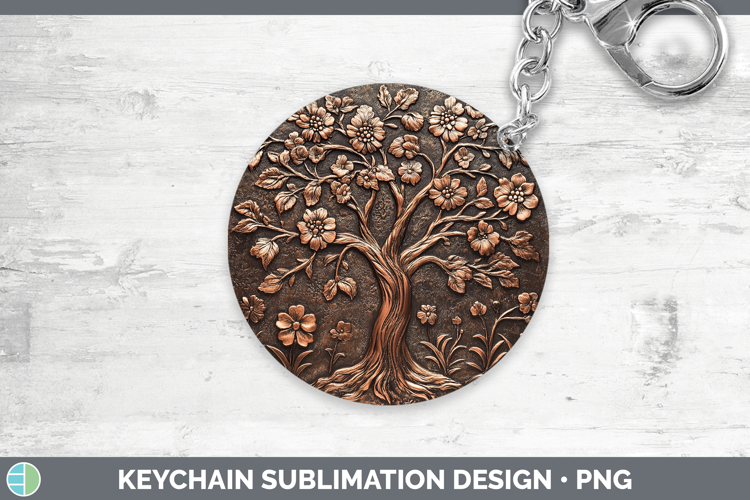 BS03 Copper Relief Tree of Life Keychain Sublimation Keyring