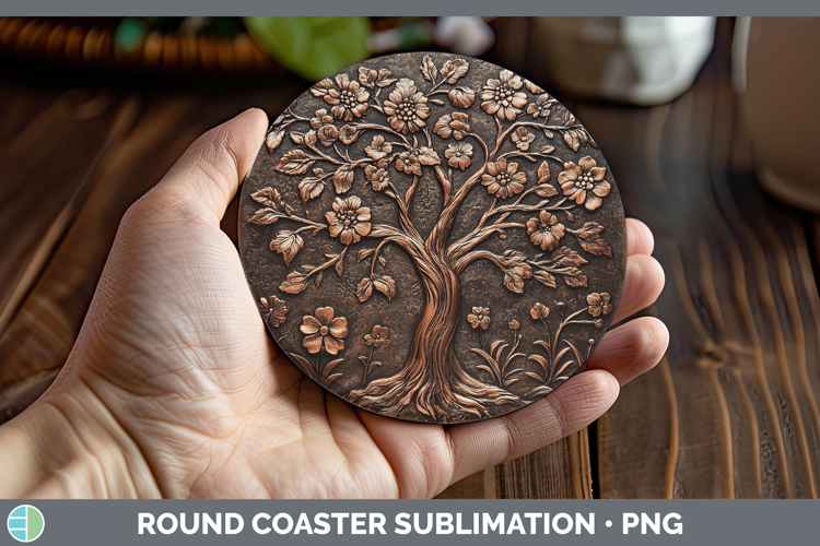 BS03 Copper Relief Tree of Life Round Coaster Sublimation Co