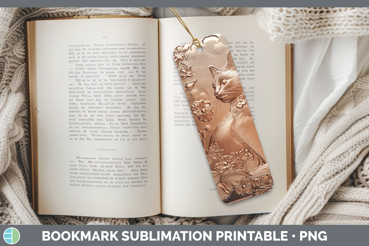 BS03 Copper Relief White Cat Bookmark Sublimation Printable
