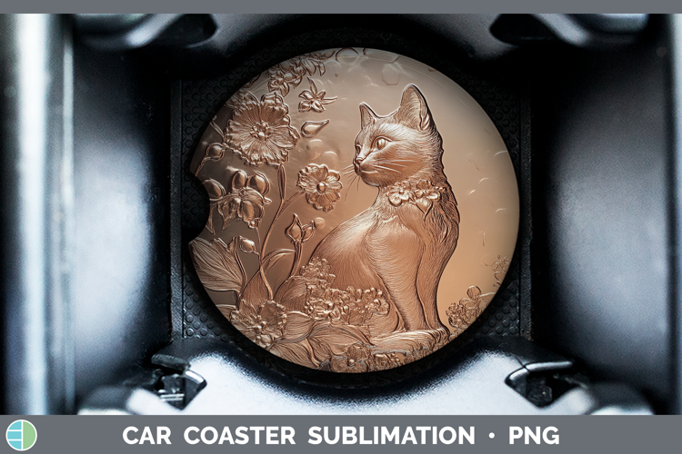 BS03 Copper Relief White Cat Car Coaster Sublimation Design