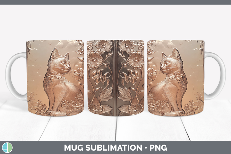 BS03 Copper Relief White Cat Mug Wrap Sublimation Coffee Cup