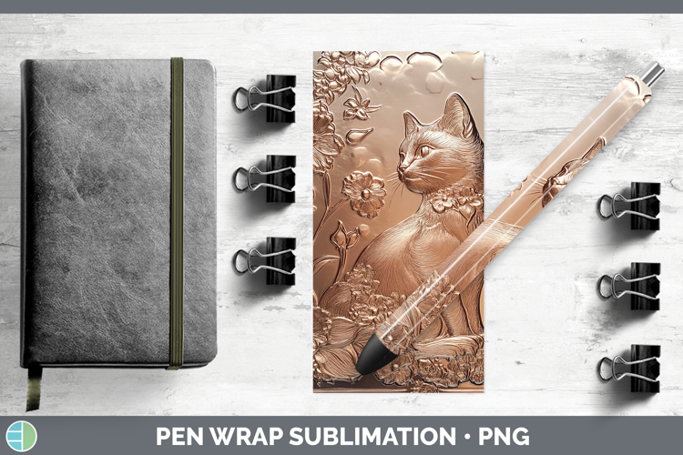 BS03 Copper Relief White Cat Pen Wrap Sublimation Pen Design