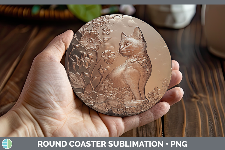 BS03 Copper Relief White Cat Round Coaster Sublimation Coast