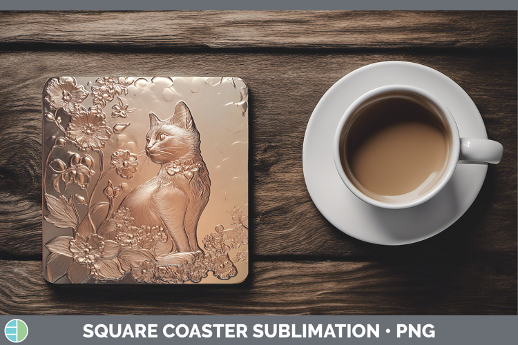 BS03 Copper Relief White Cat Square Coaster Sublimation Coas