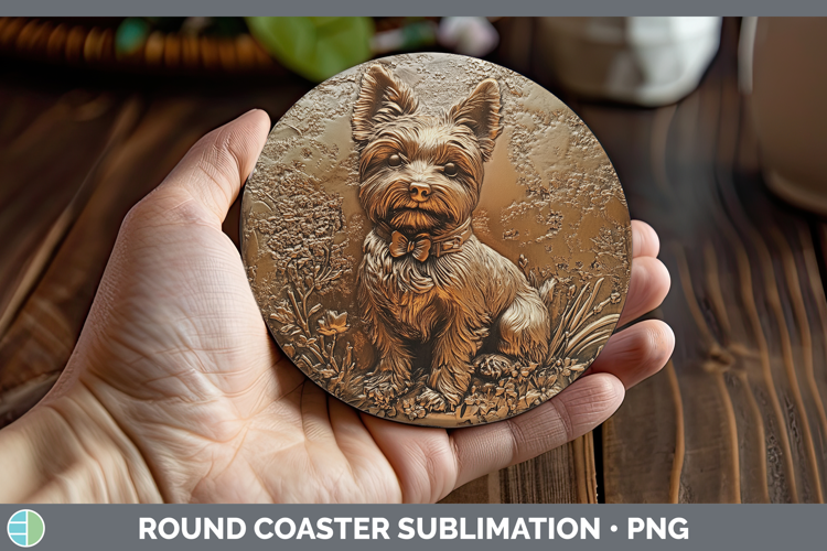BS03 Copper Relief Yorkshire Terrier Round Coaster Sublimati