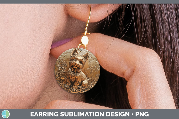 BS03 Copper Relief Yorkshire Terrier Round Earrings Sublimat