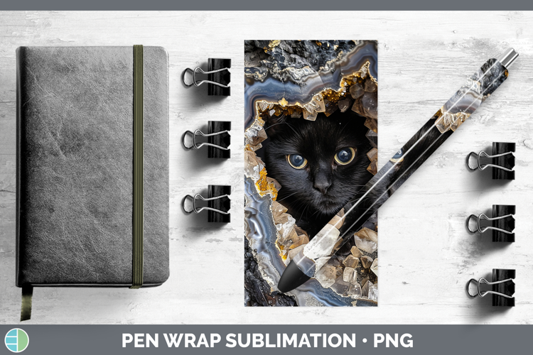 BS03 Geode Black Cat Pen Wrap Sublimation Pen Designs
