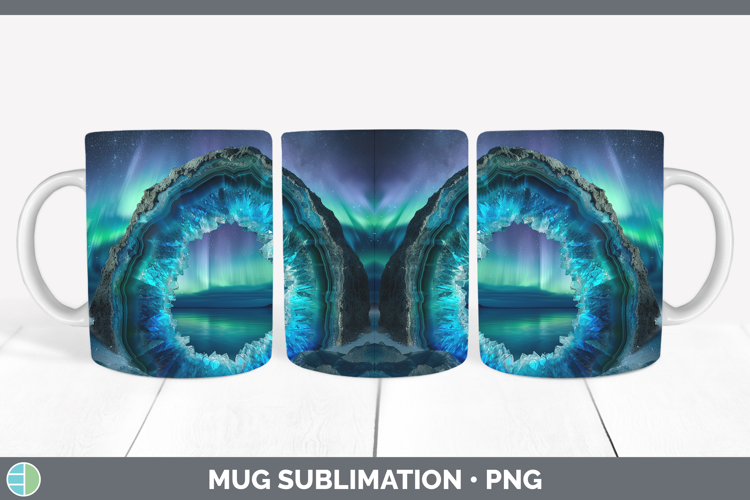 BS03 Geode Northern Lights Mug Wrap Sublimation Coffee Cup D
