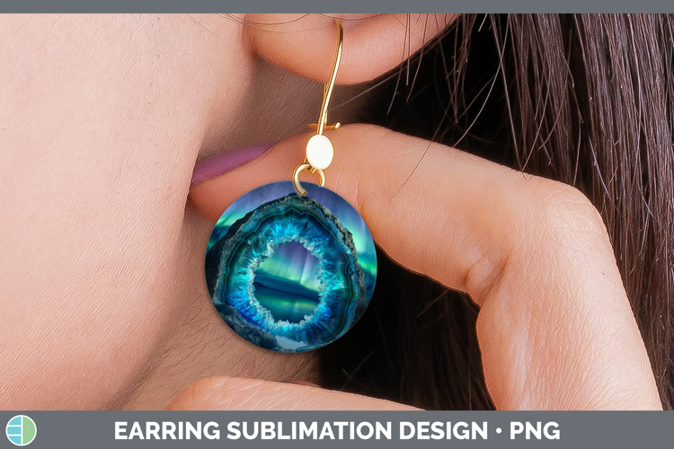 BS03 Geode Northern Lights Round Earrings Sublimation Earrin