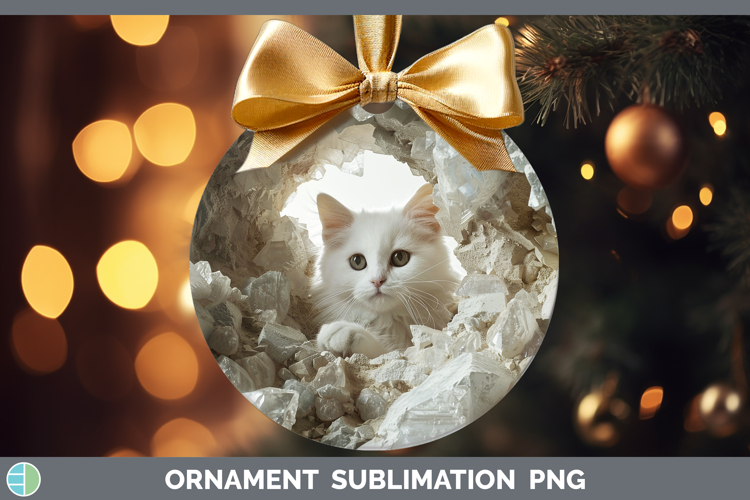 BS03 Geode White Cat Ornament Sublimation Bauble Designs