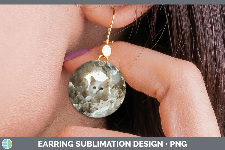 BS03 Geode White Cat Round Earrings Sublimation Earrings Des