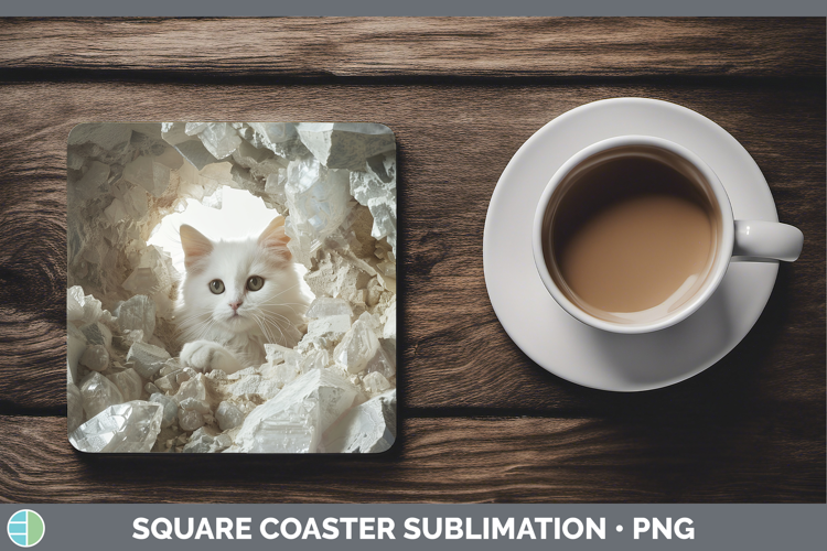 BS03 Geode White Cat Square Coaster Sublimation Coaster Desi