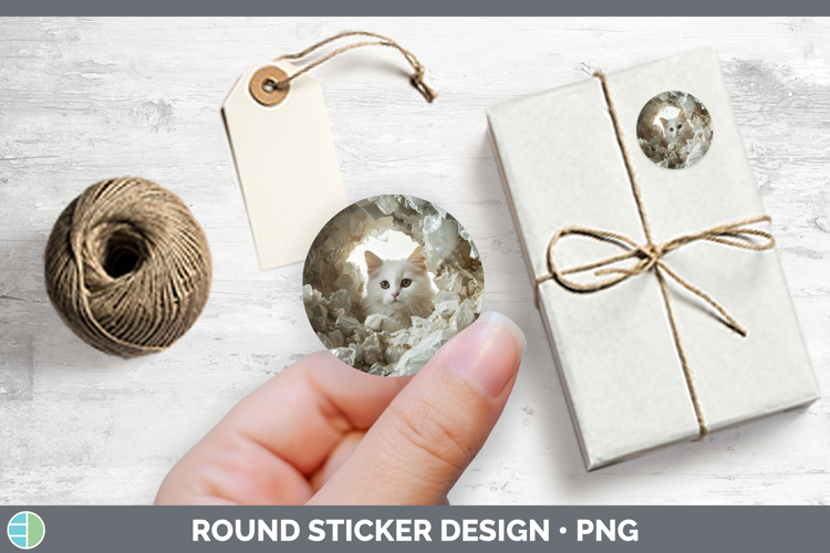 BS03 Geode White Cat Stickers | Round Labels Designs