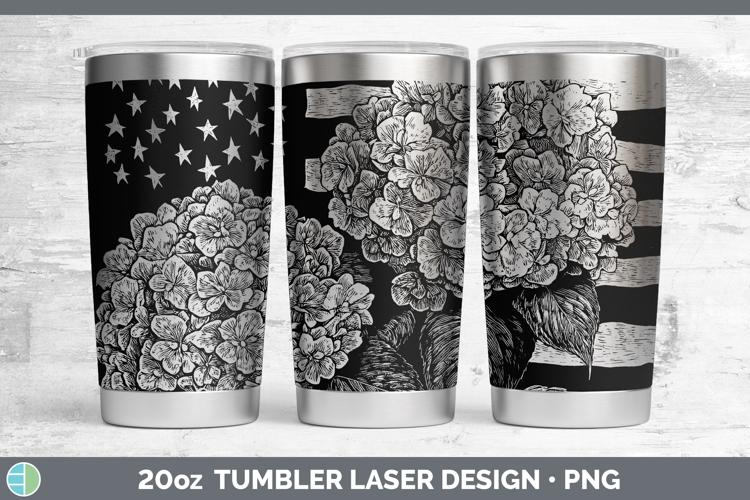 BS03 Patriotic Flag Hydrangea Laser 20oz Tumbler Sublimation