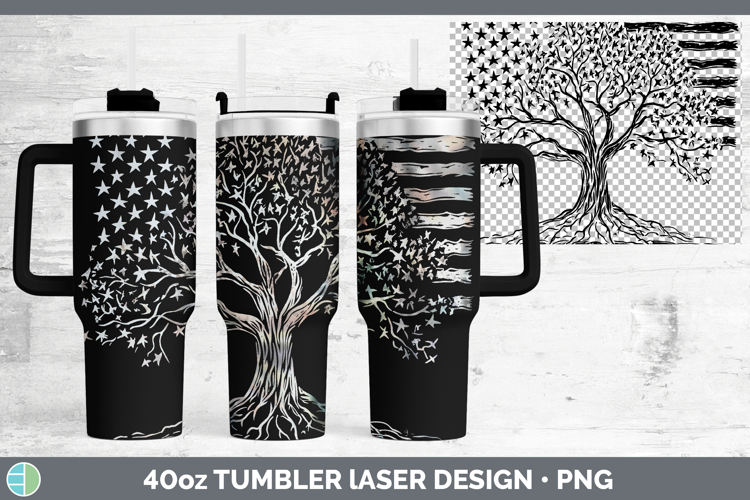 BS03 Patriotic Flag Tree of Life Laser 40oz Tumbler Sublimat