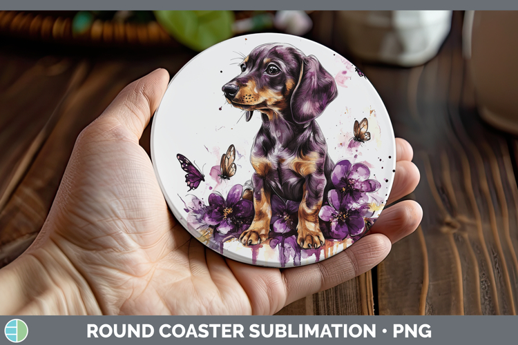 BS03 Purple Drips Dachshund Round Coaster Sublimation Coaste