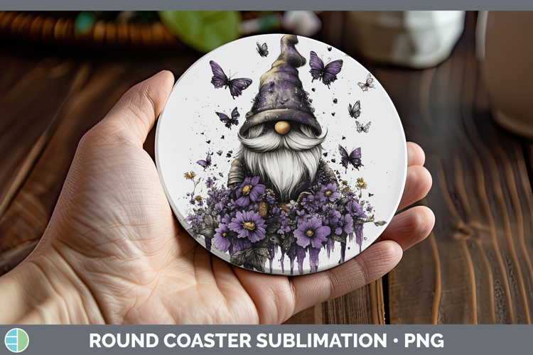 BS03 Purple Drips Gnome Round Coaster Sublimation Coaster De