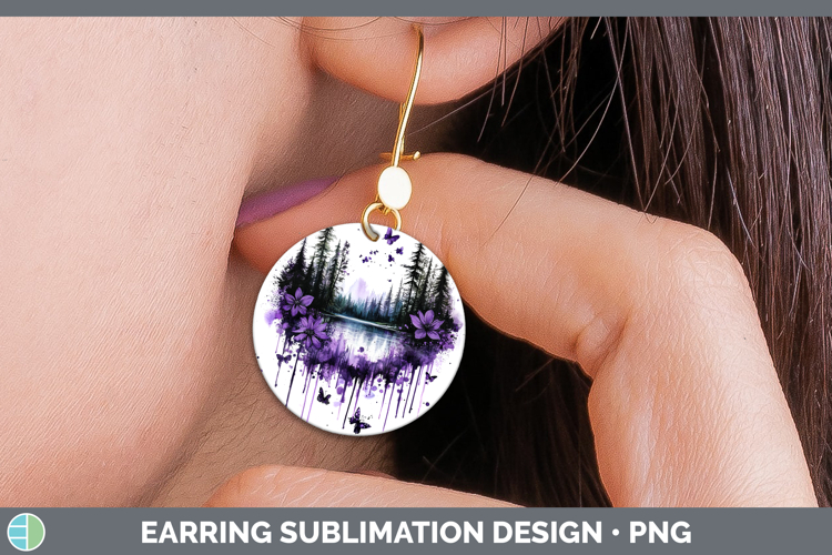 BS03 Purple Drips Landscape Round Earrings Sublimation Earri