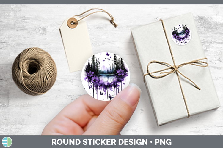 BS03 Purple Drips Landscape Stickers | Round Labels Designs