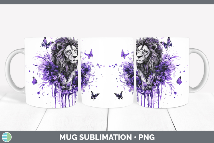 BS03 Purple Drips Lion Mug Wrap Sublimation Coffee Cup Desig