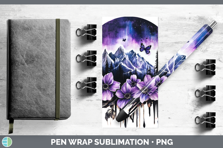 BS03 Purple Drips Northern Lights Pen Wrap Sublimation Pen D