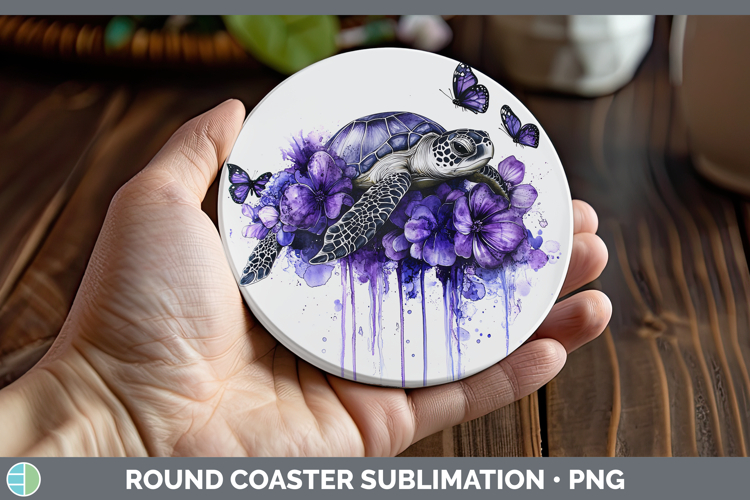 BS03 Purple Drips Sea Turtle Round Coaster Sublimation Coast