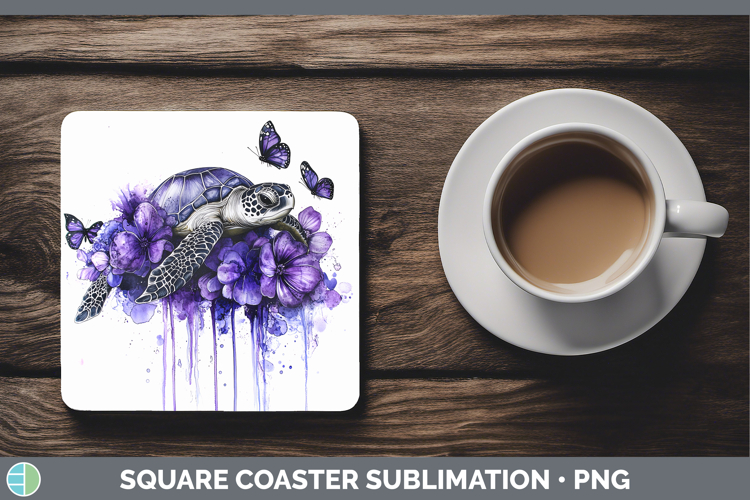 BS03 Purple Drips Sea Turtle Square Coaster Sublimation Coas