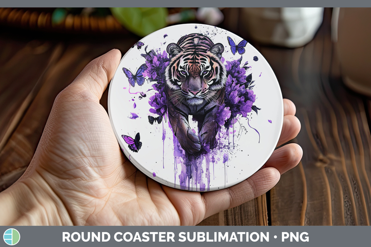 BS03 Purple Drips Tiger Round Coaster Sublimation Coaster De