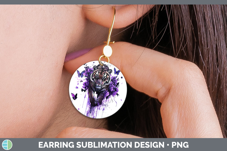 BS03 Purple Drips Tiger Round Earrings Sublimation Earrings