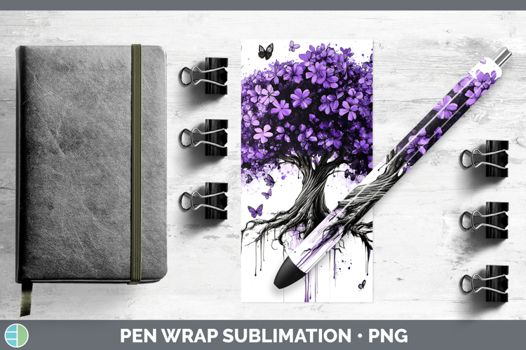 BS03 Purple Drips Tree of Life Pen Wrap Sublimation Pen Desi