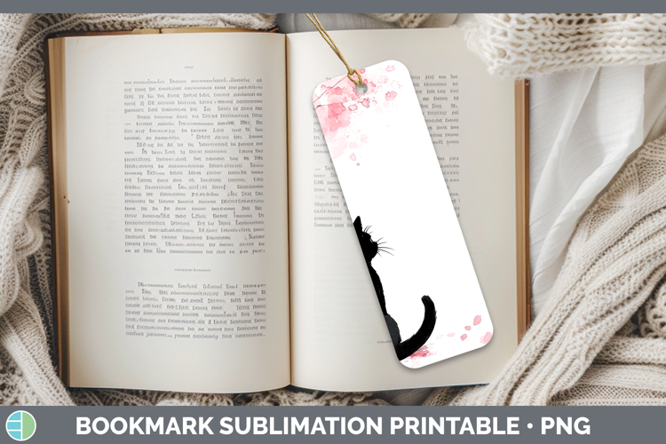 BS03 Sakura Black Cat Bookmark Sublimation Printable Designs