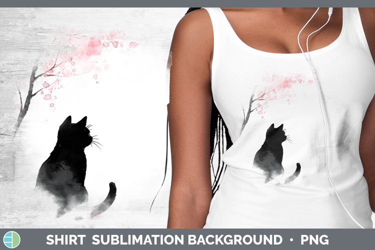 BS03 Sakura Black Cat Shirt Sublimation Sublimation Backgrou