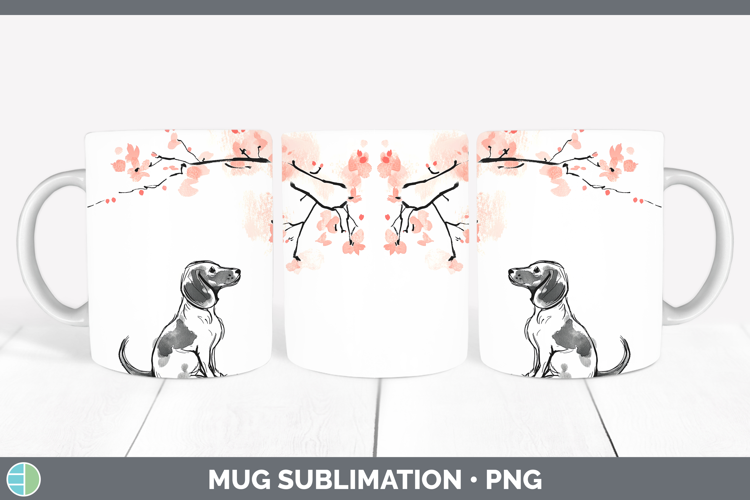 BS03 Sakura Dachshund Mug Wrap Sublimation Coffee Cup Design