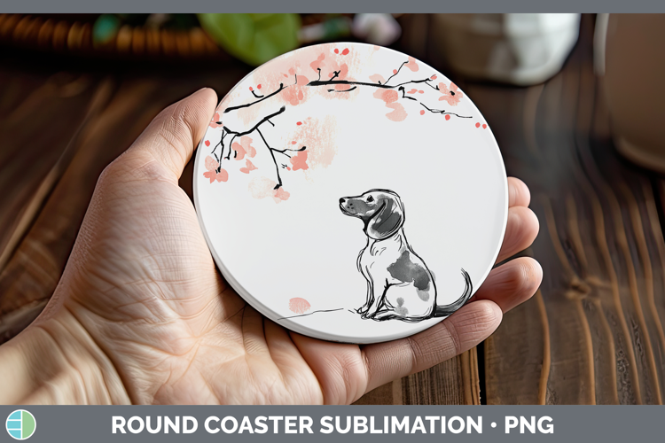 BS03 Sakura Dachshund Round Coaster Sublimation Coaster Desi