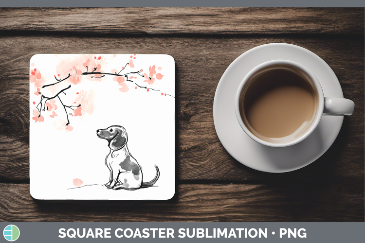 BS03 Sakura Dachshund Square Coaster Sublimation Coaster Des