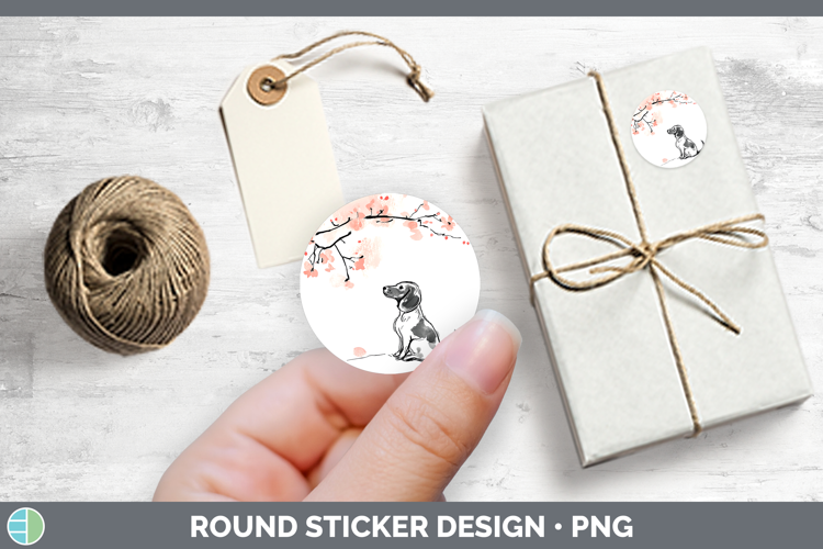 BS03 Sakura Dachshund Stickers | Round Labels Designs