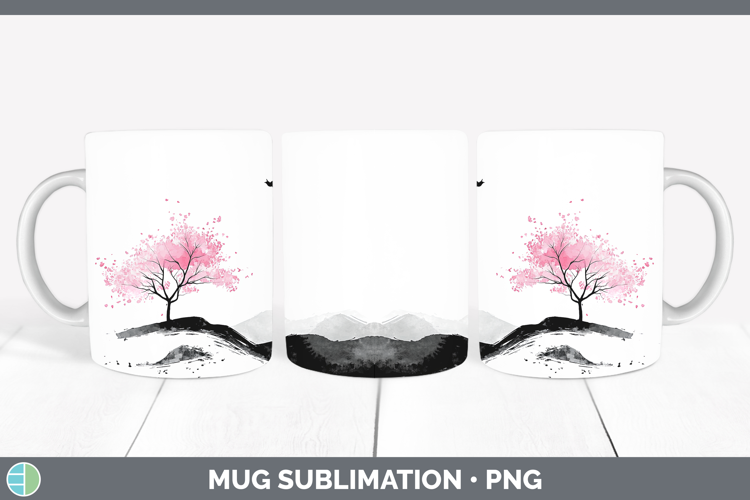 BS03 Sakura Landscape Mug Wrap Sublimation Coffee Cup Design