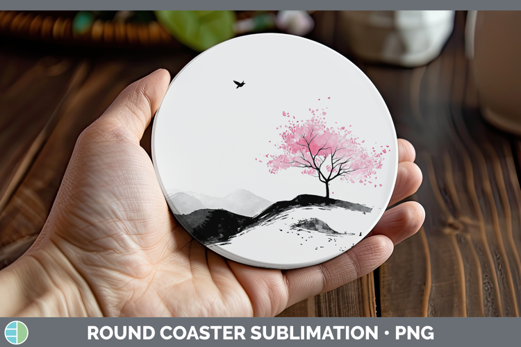 BS03 Sakura Landscape Round Coaster Sublimation Coaster Desi
