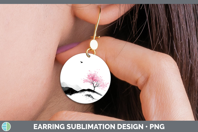 BS03 Sakura Landscape Round Earrings Sublimation Earrings De