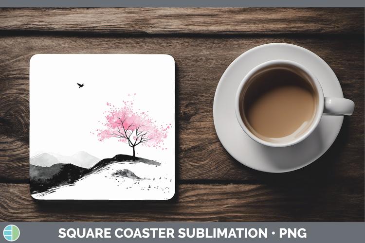 BS03 Sakura Landscape Square Coaster Sublimation Coaster Des