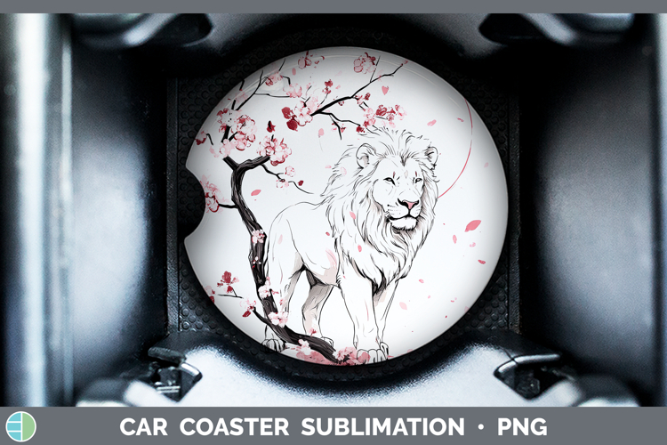 BS03 Sakura Lion Car Coaster Sublimation Designs