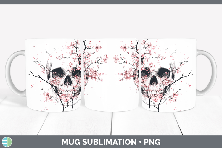 BS03 Sakura Skull Mug Wrap Sublimation Coffee Cup Designs