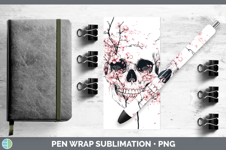 BS03 Sakura Skull Pen Wrap Sublimation Pen Designs